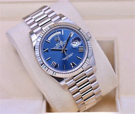 rolex 40 mm white gold daydate blue di|Rolex Day-Date 228239.